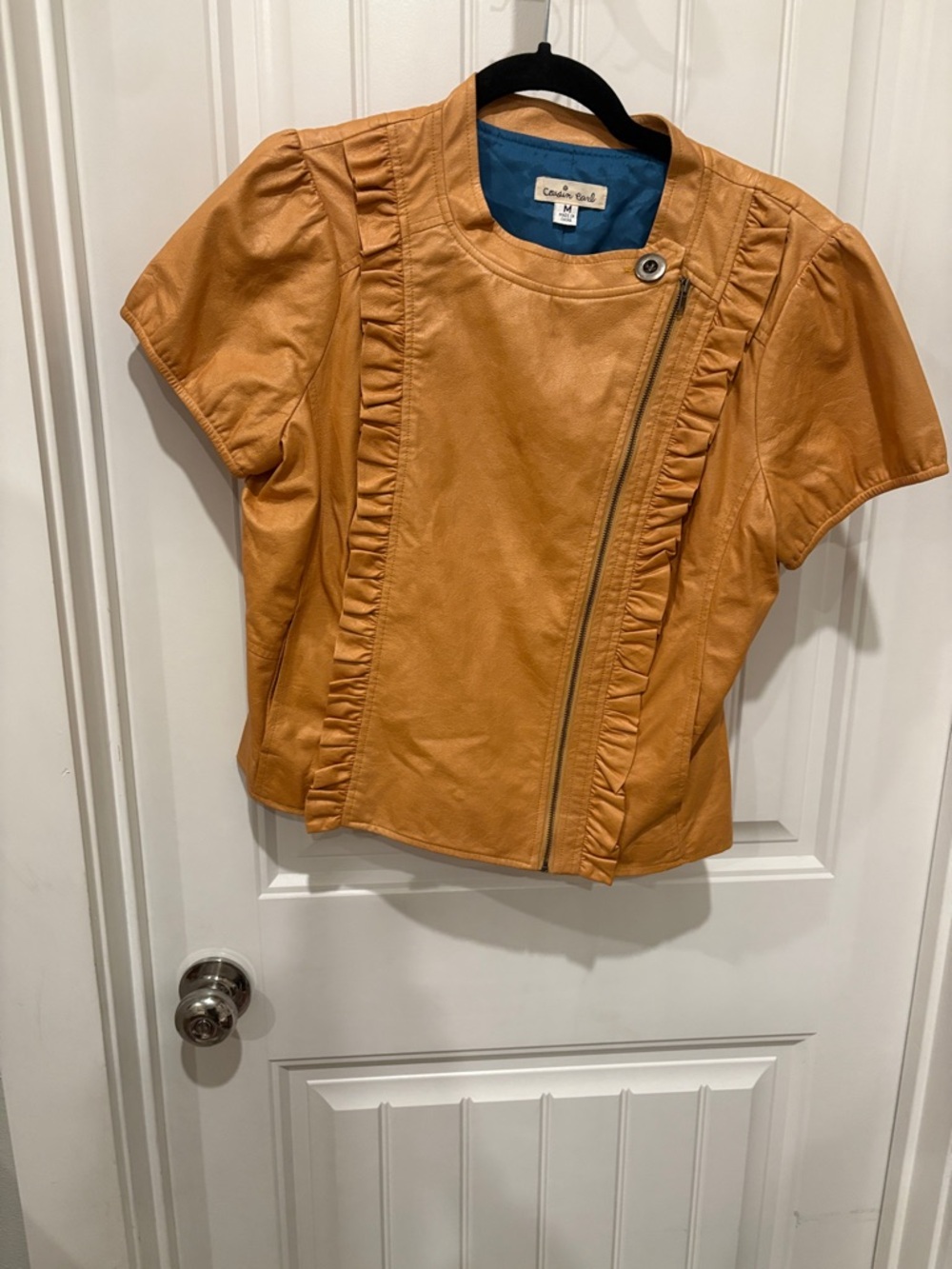 Cat & Jack Girls' Mustard Short Sleeve Faux Leather Zip Jacket